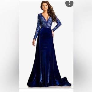 Johnathan Kayne royal blue size 0 cape gown